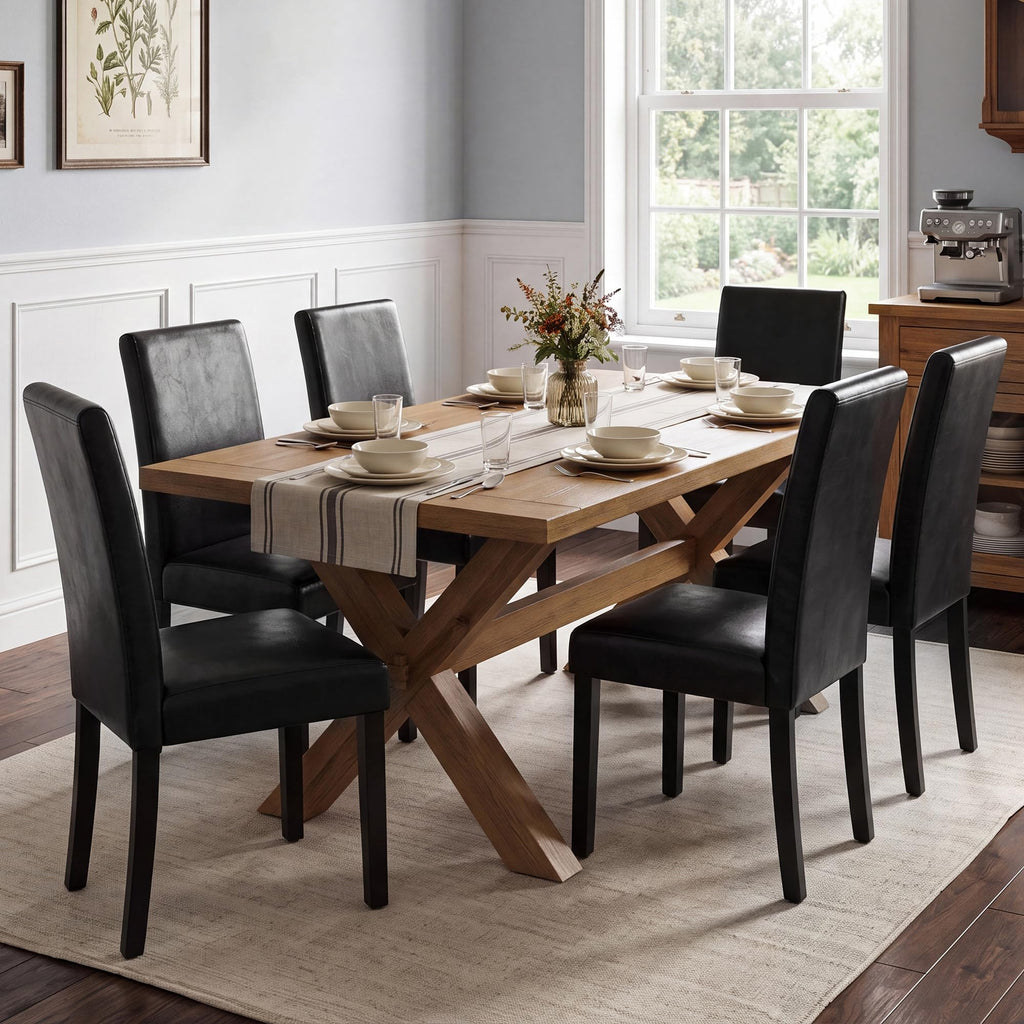 Black Upholstered Dining Chairs Set of 6 with Solid Wood Legs P96635
