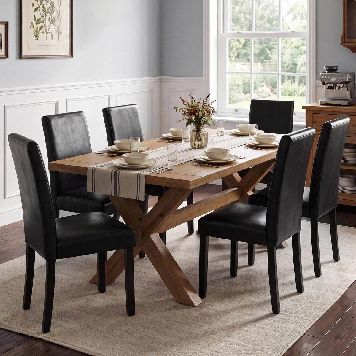 Black Upholstered Dining Chairs Set of 6 with Solid Wood Legs P96635