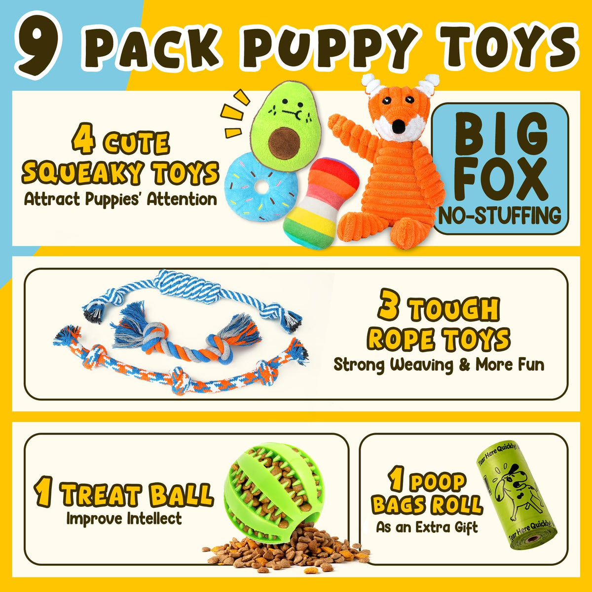 9 Pack Puppy Chew Toys with Rope Q310
