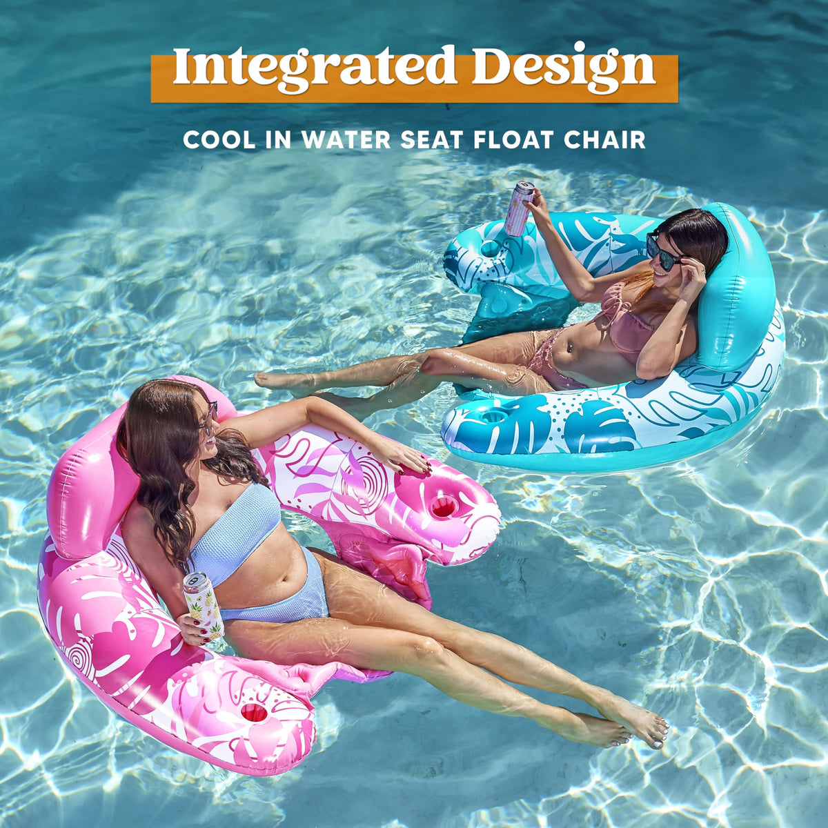 Inflatable Pool Floats 3 Pack with Cup Holders Blue Green Pink H511575