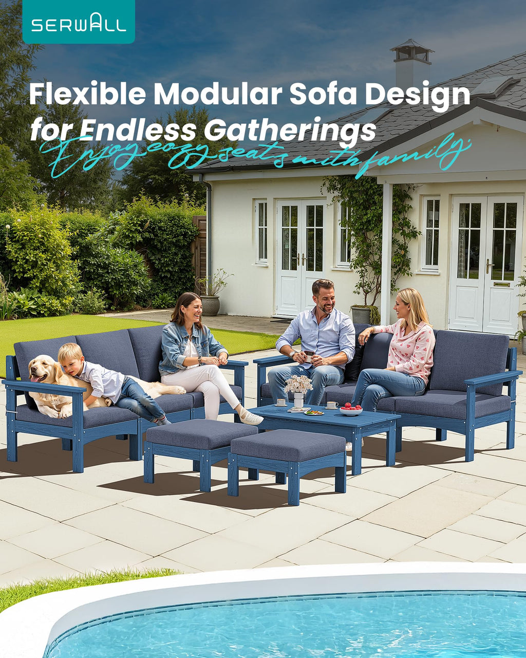9 Pieces Blue Outdoor Sectional Sofa Set F768