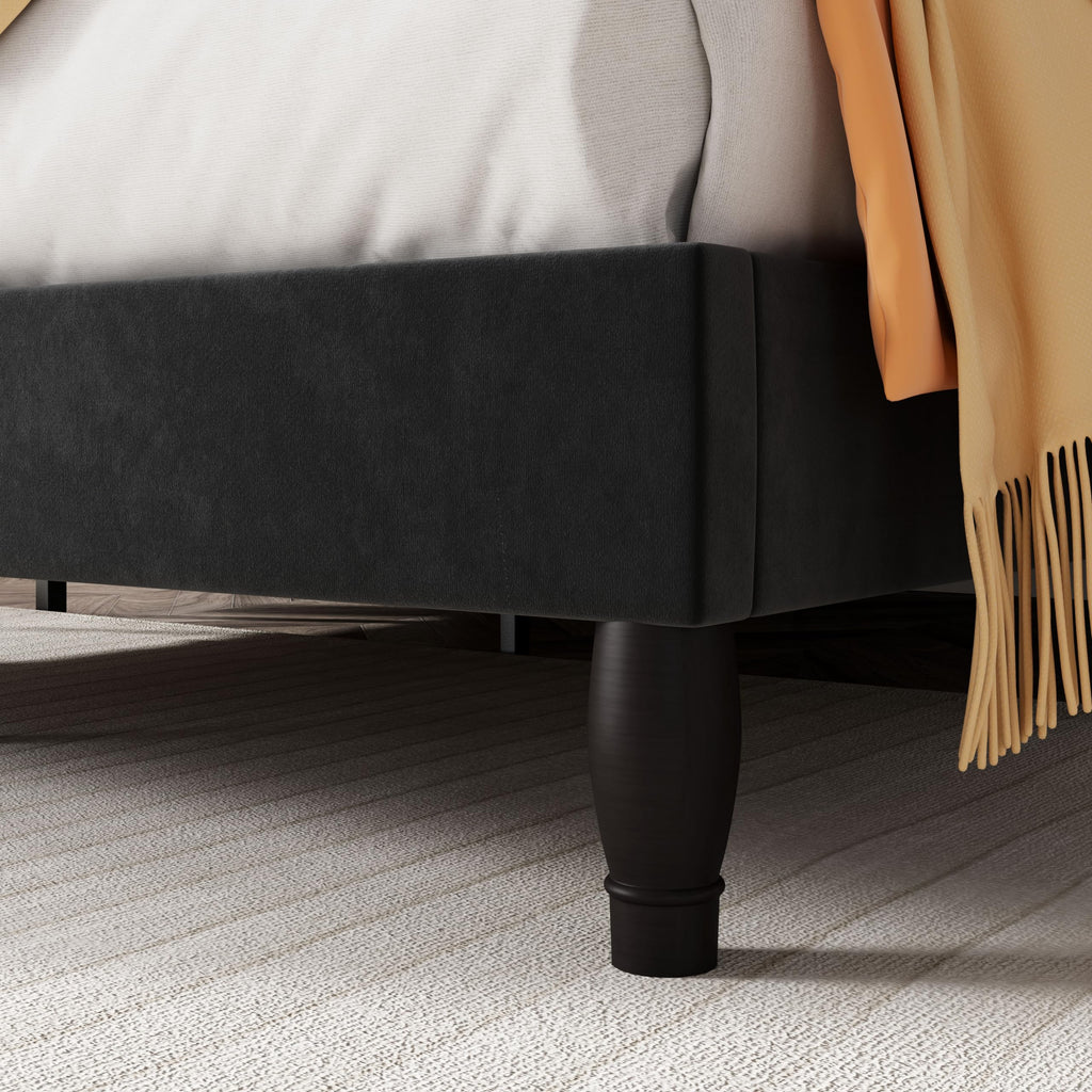 Queen Size Velvet Upholstered Bed Frame with Adjustable Headboard H8957