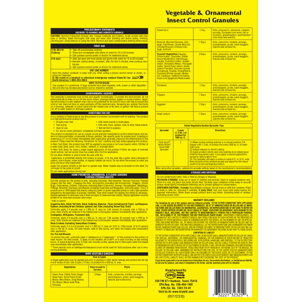 Vegetable & Ornamental Insect Control Granules 4 lbs K3405