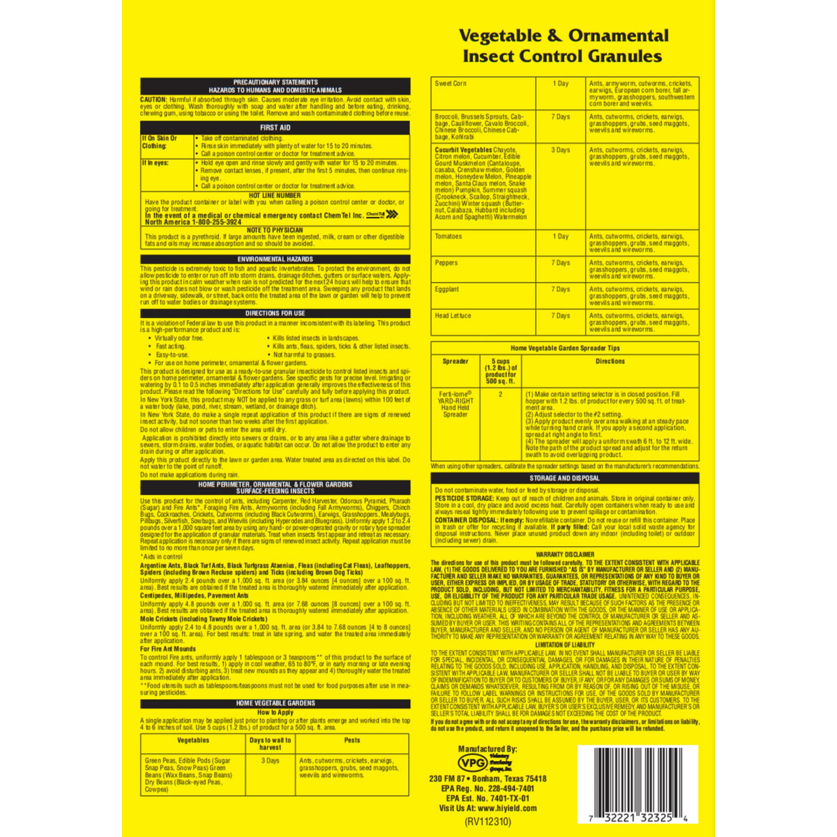 Vegetable & Ornamental Insect Control Granules 4 lbs K3405