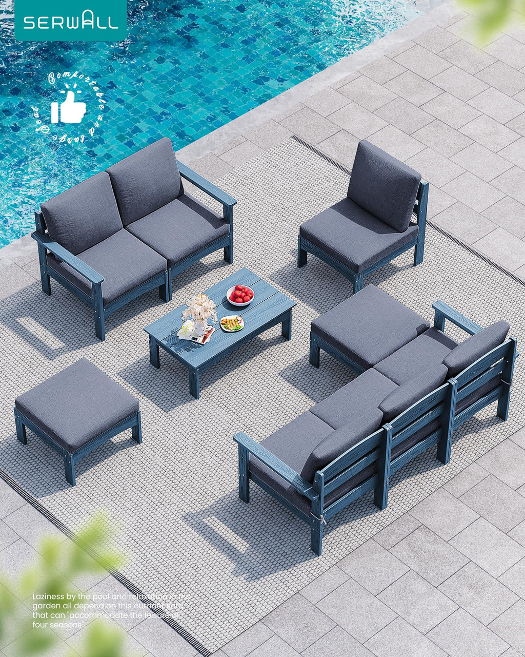 9 Pieces Blue Outdoor Sectional Sofa Set F768