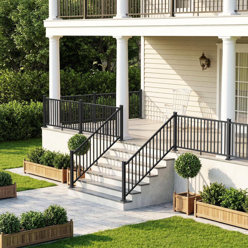 Aluminum Stair Railing Kit with Post, Matte Black N973