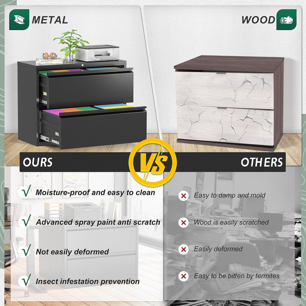 Black 2 Drawer Metal File Cabinet with Lock N37230