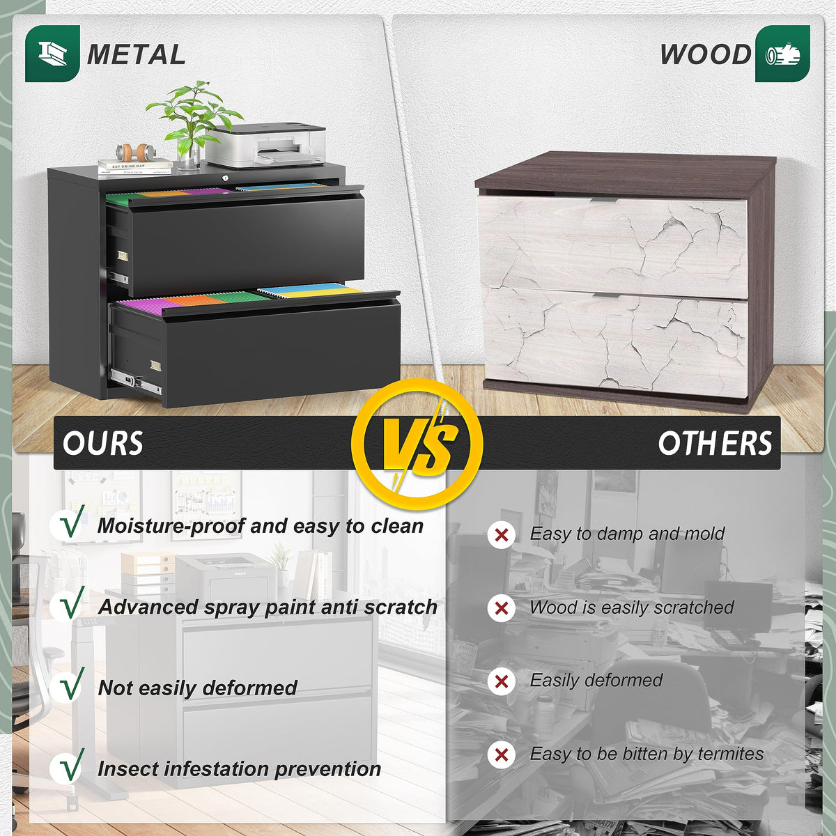 Black 2 Drawer Metal File Cabinet with Lock N37230