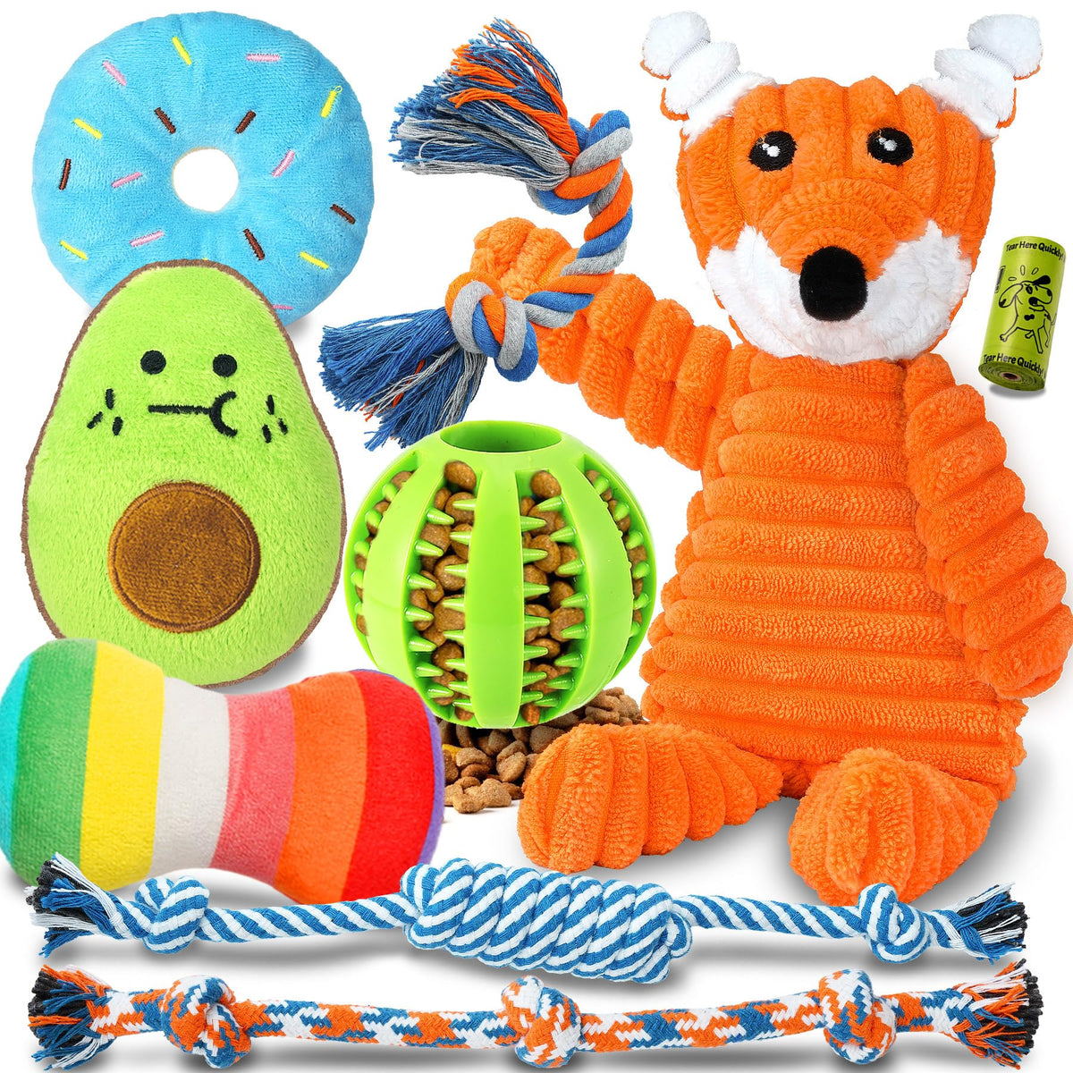 9 Pack Puppy Chew Toys with Rope Q310