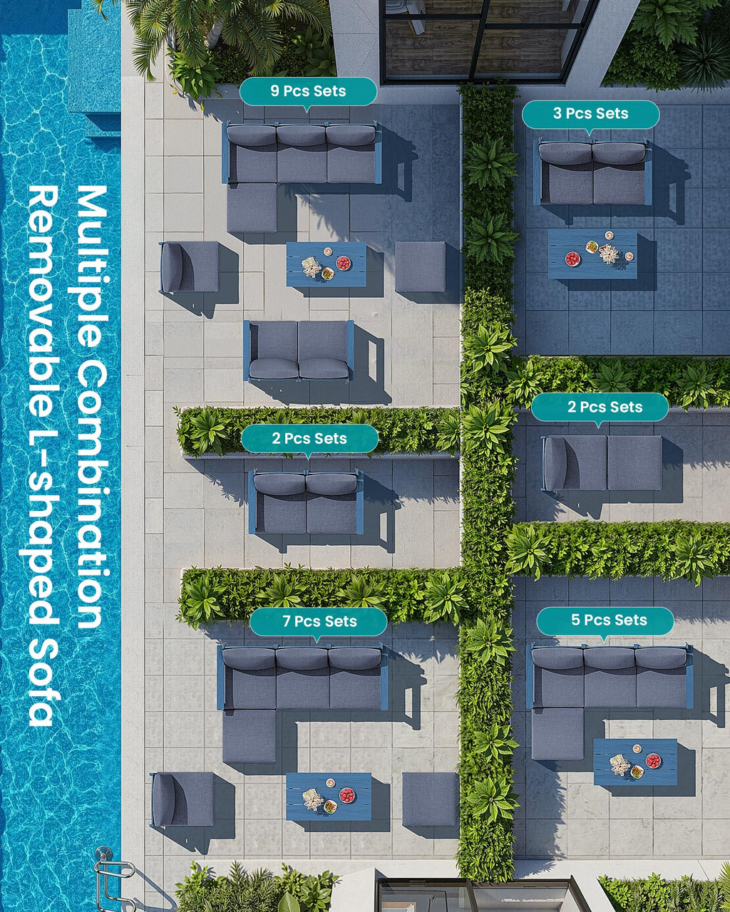 9 Pieces Blue Outdoor Sectional Sofa Set F768