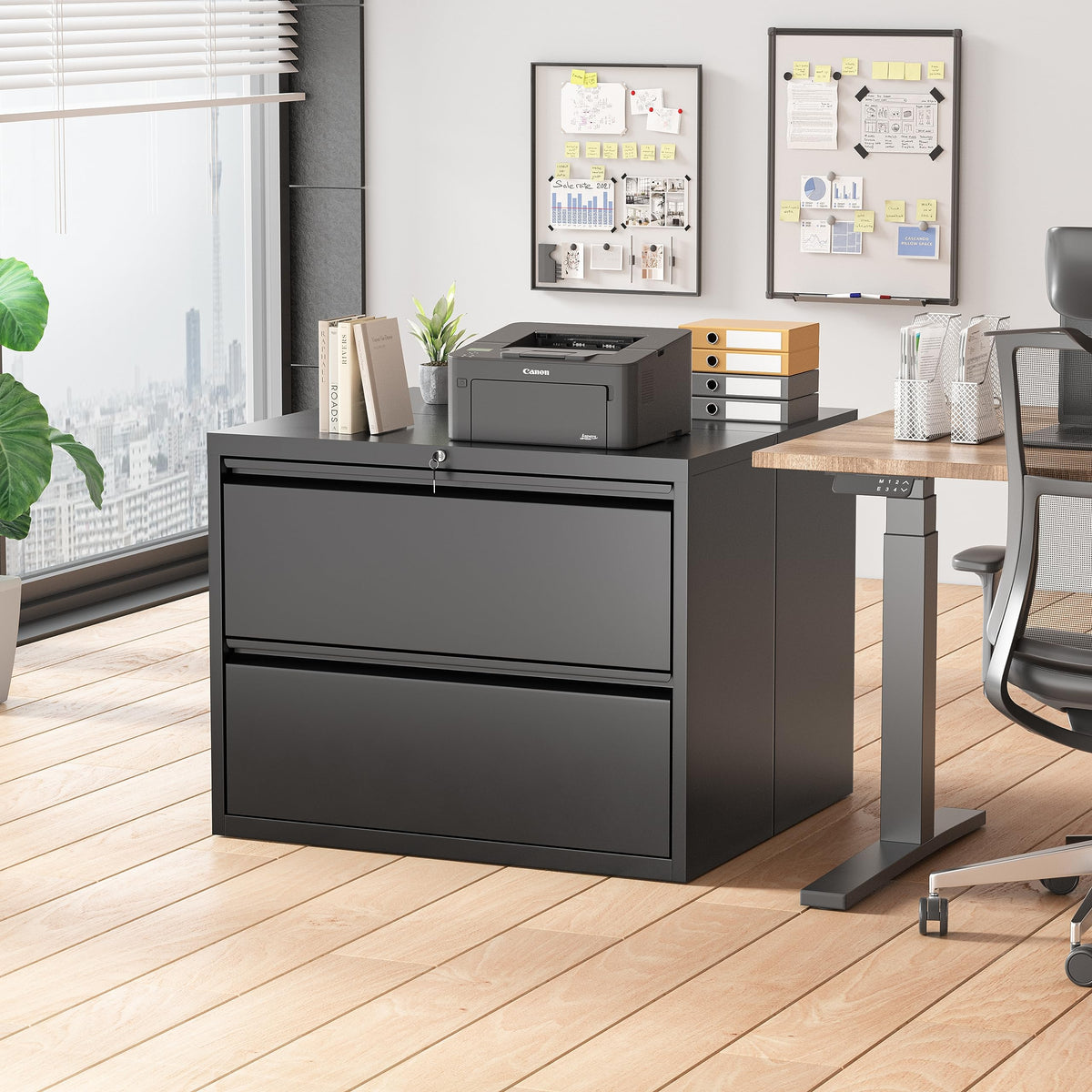 Black 2 Drawer Metal File Cabinet with Lock N37230