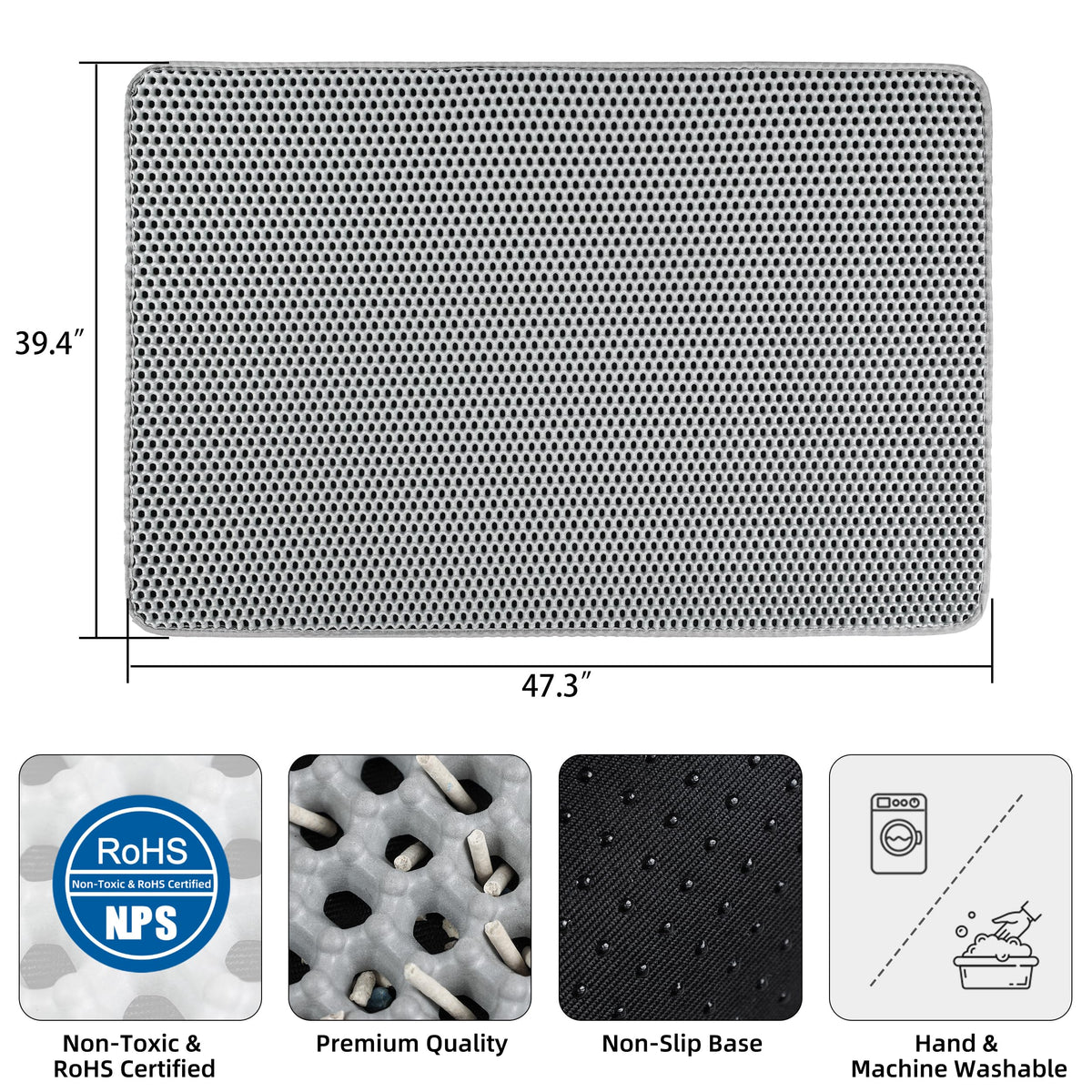 XXL Gray Double-Layer Cat Litter Mat D905