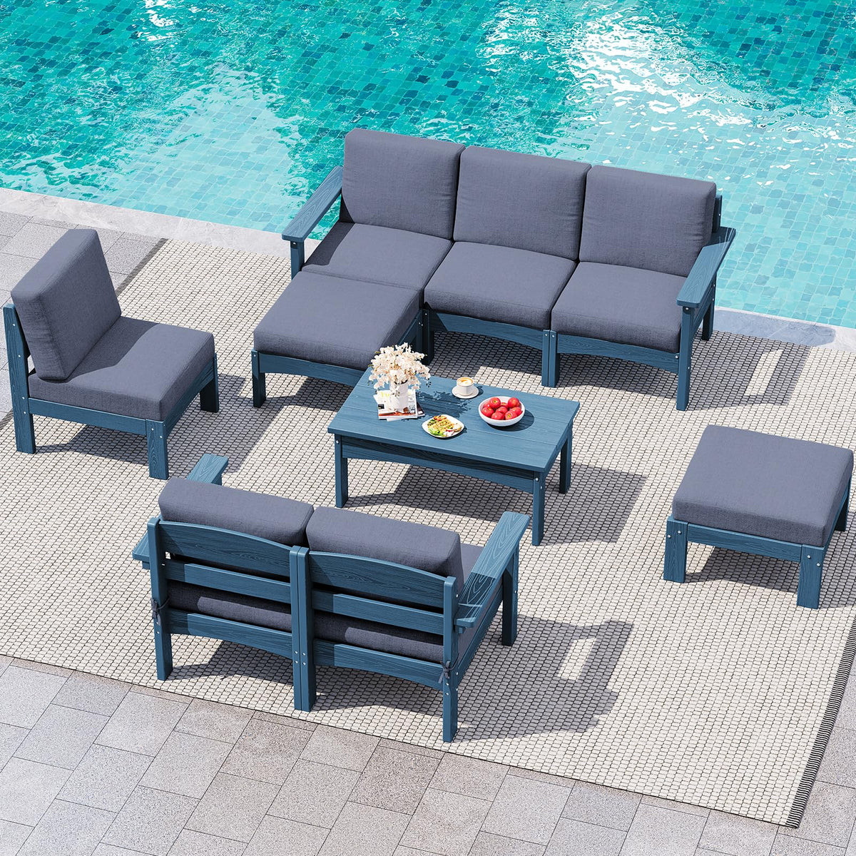 9 Pieces Blue Outdoor Sectional Sofa Set F768