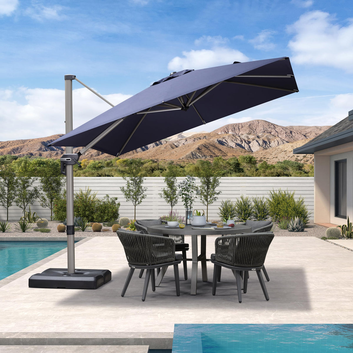 Navy Blue 9' x 9' Cantilever Umbrella T4415