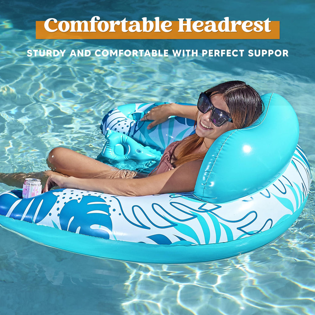 Inflatable Pool Floats 3 Pack with Cup Holders Blue Green Pink H511575